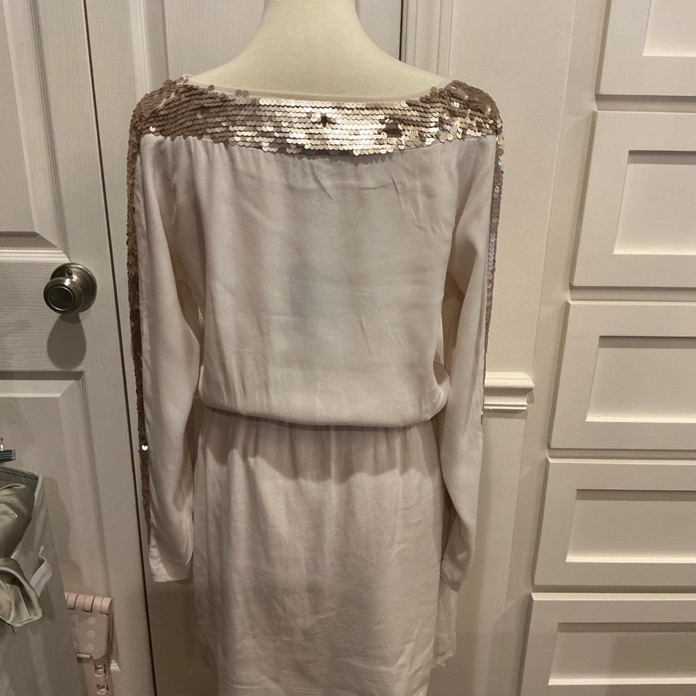 BCBG MaxAzria elegant New with Tags! Cream Long Sleeve sequin Dress - Picture 5 of 13